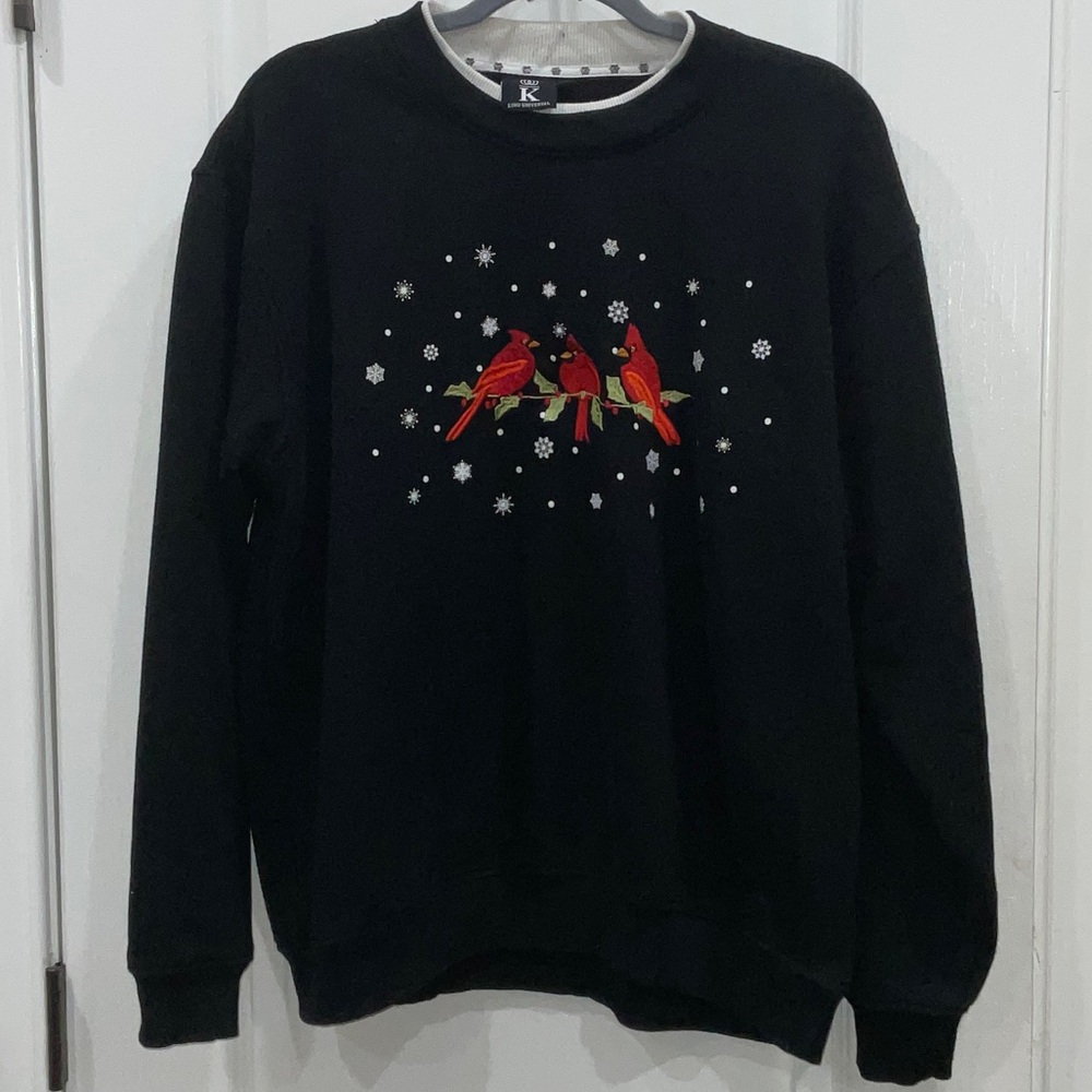 Universal Black Sweater with Red Cardinal Design